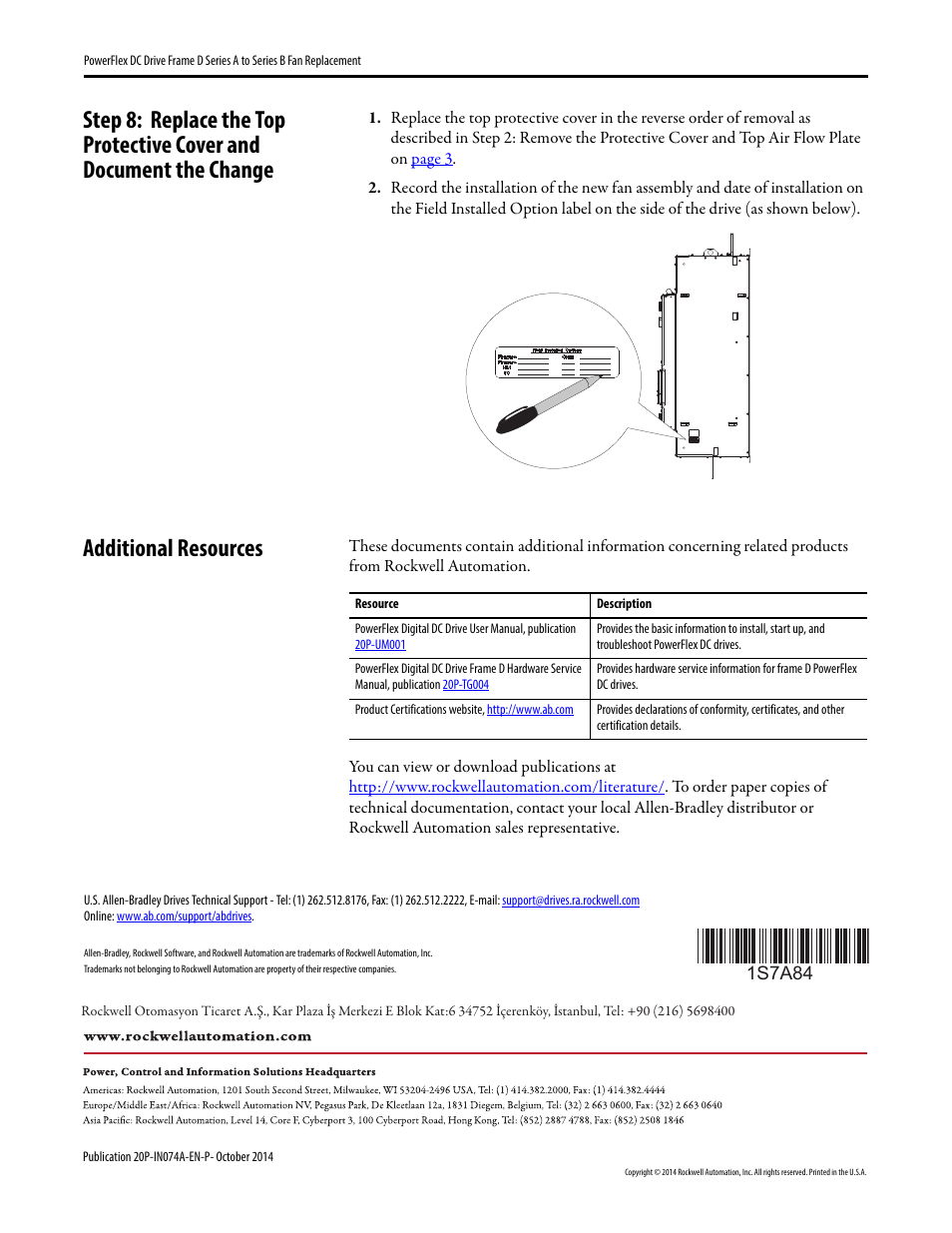 Additional resources | Rockwell Automation 20P PowerFlex DC Drive Frame D Series A to Series B Fan Replacement User Manual | Page 8 / 8