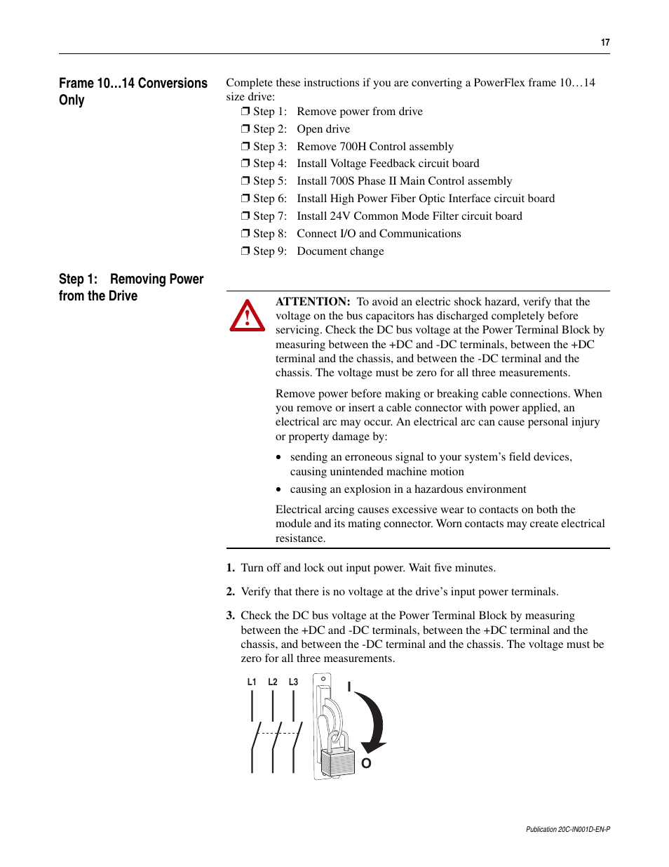 Rockwell Automation 20D PowerFlex 700H to 700S Phase II Control Conversion (Frames 9...14) User Manual | Page 17 / 42