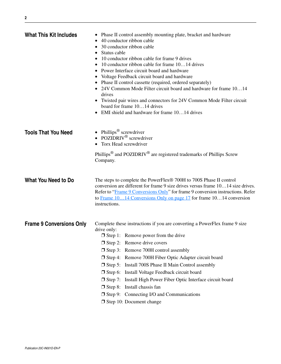 Rockwell Automation 20D PowerFlex 700H to 700S Phase II Control Conversion (Frames 9...14) User Manual | Page 2 / 42