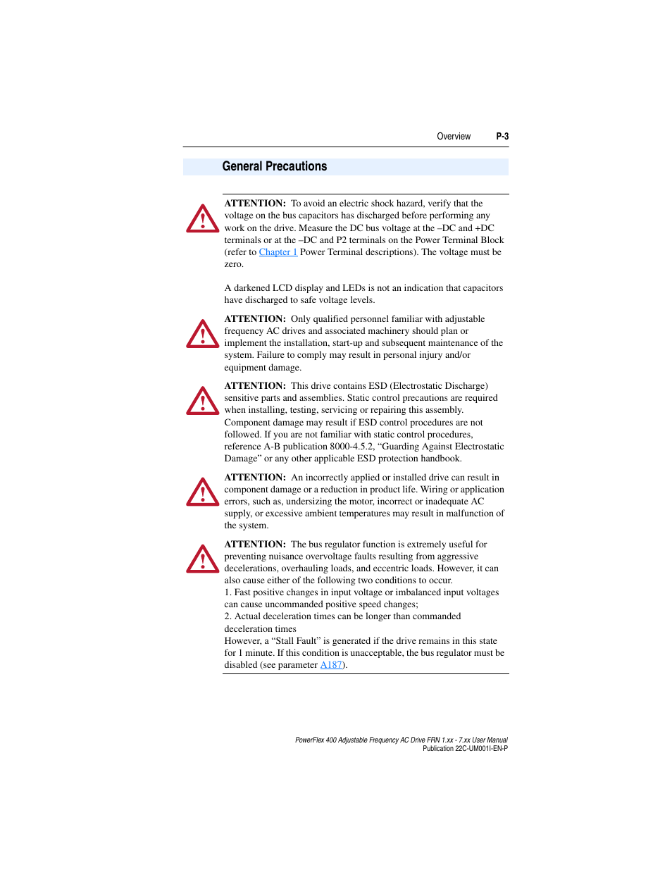 General precautions | Rockwell Automation 22C PowerFlex 400 AC Drive FRN 1.xx - 7.xx User Manual | Page 11 / 218