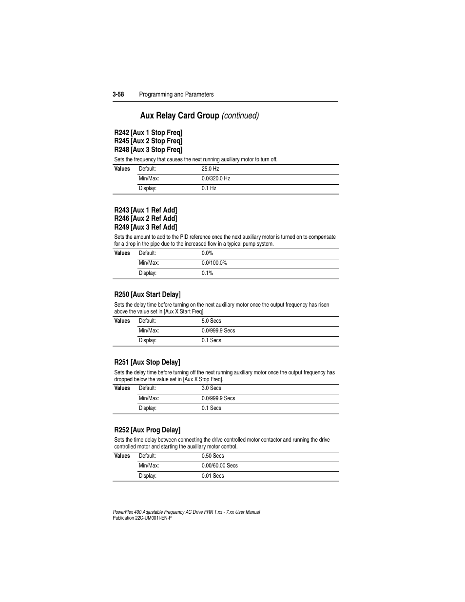 Aux relay card group (continued) | Rockwell Automation 22C PowerFlex 400 AC Drive FRN 1.xx - 7.xx User Manual | Page 116 / 218