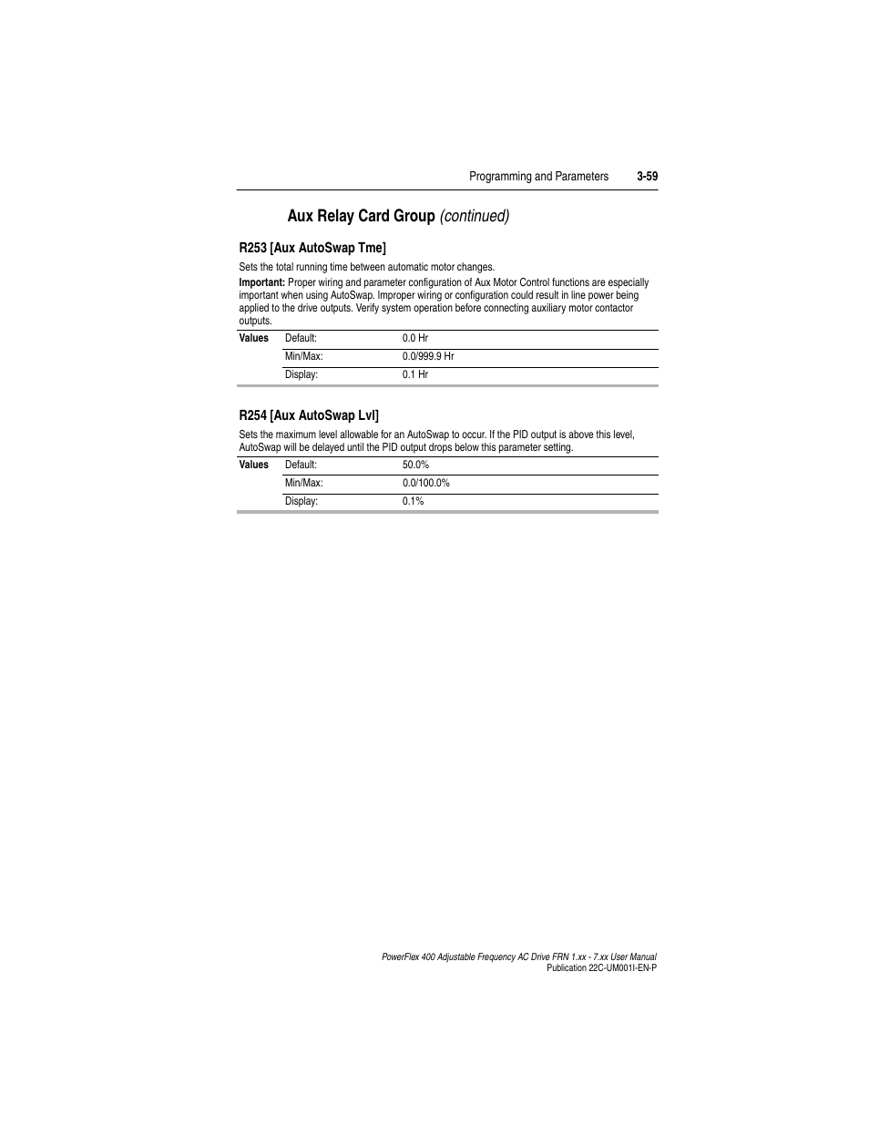 Aux relay card group (continued) | Rockwell Automation 22C PowerFlex 400 AC Drive FRN 1.xx - 7.xx User Manual | Page 117 / 218