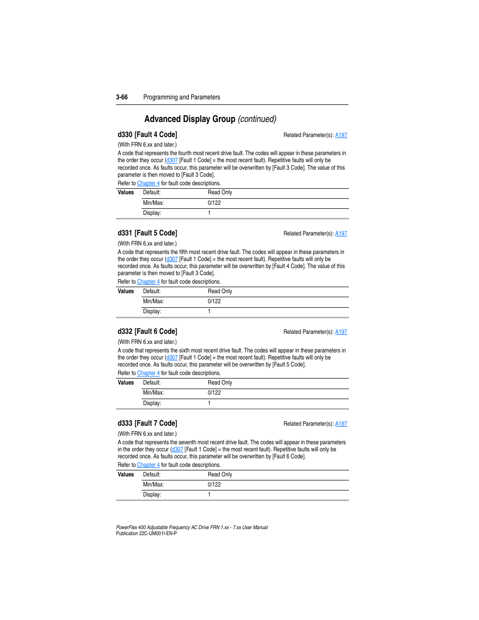 Advanced display group (continued) | Rockwell Automation 22C PowerFlex 400 AC Drive FRN 1.xx - 7.xx User Manual | Page 124 / 218