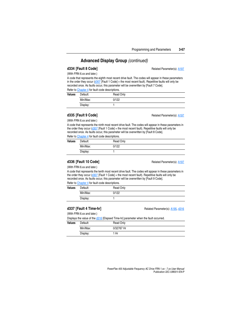 Advanced display group (continued) | Rockwell Automation 22C PowerFlex 400 AC Drive FRN 1.xx - 7.xx User Manual | Page 125 / 218