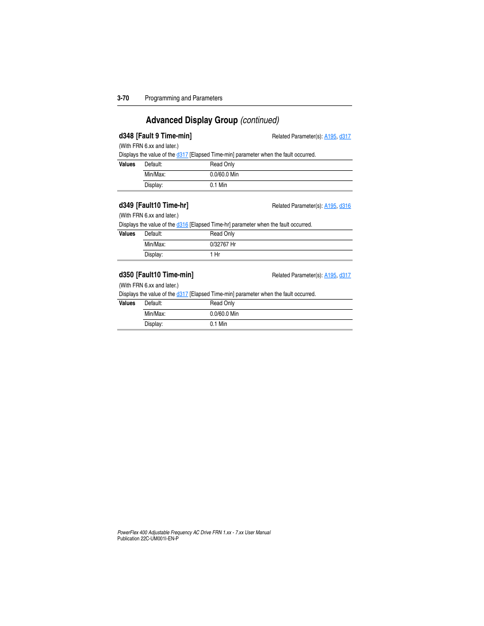 Advanced display group (continued) | Rockwell Automation 22C PowerFlex 400 AC Drive FRN 1.xx - 7.xx User Manual | Page 128 / 218