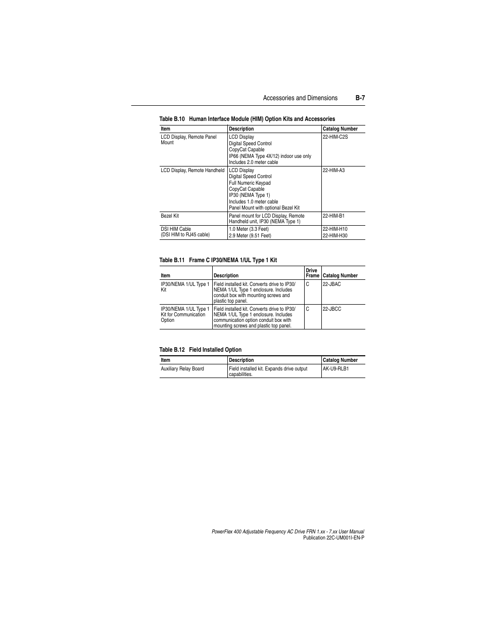 Accessories and dimensions b-7 | Rockwell Automation 22C PowerFlex 400 AC Drive FRN 1.xx - 7.xx User Manual | Page 157 / 218