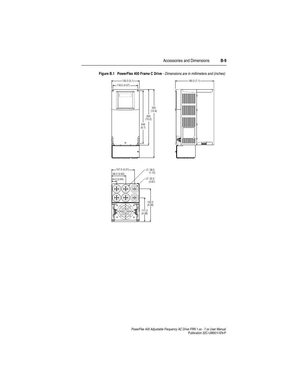 Accessories and dimensions b-9 | Rockwell Automation 22C PowerFlex 400 AC Drive FRN 1.xx - 7.xx User Manual | Page 159 / 218