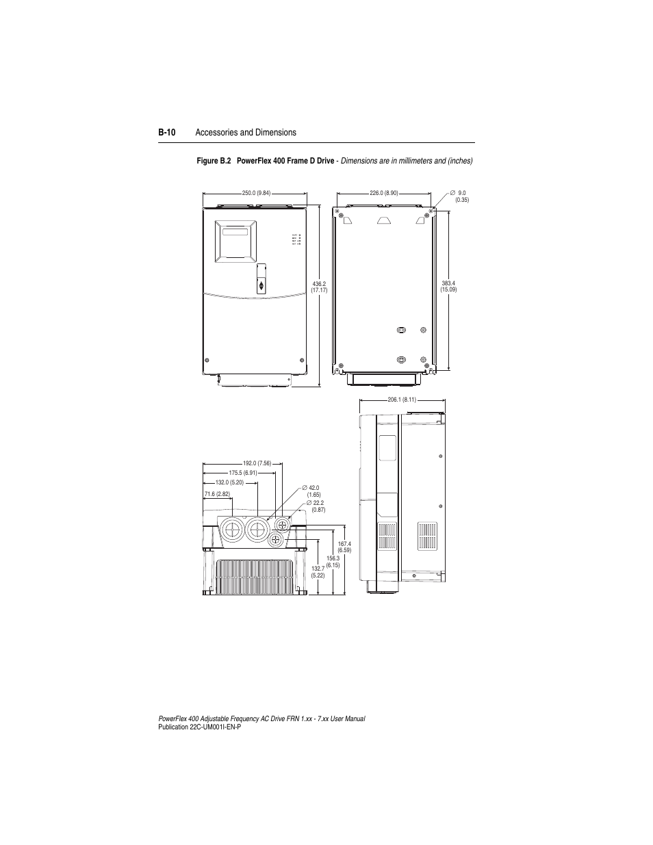 B-10 accessories and dimensions | Rockwell Automation 22C PowerFlex 400 AC Drive FRN 1.xx - 7.xx User Manual | Page 160 / 218