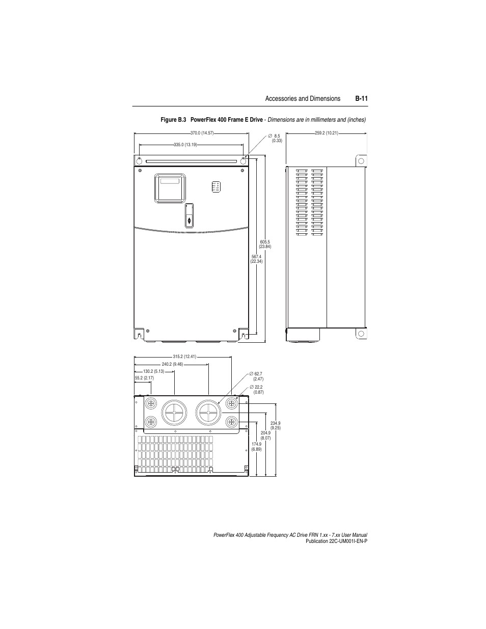 Accessories and dimensions b-11 | Rockwell Automation 22C PowerFlex 400 AC Drive FRN 1.xx - 7.xx User Manual | Page 161 / 218