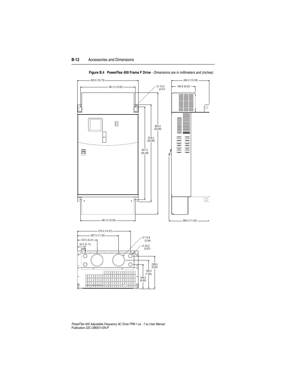 B-12 accessories and dimensions | Rockwell Automation 22C PowerFlex 400 AC Drive FRN 1.xx - 7.xx User Manual | Page 162 / 218