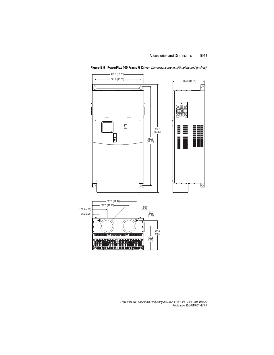 Accessories and dimensions b-13 | Rockwell Automation 22C PowerFlex 400 AC Drive FRN 1.xx - 7.xx User Manual | Page 163 / 218