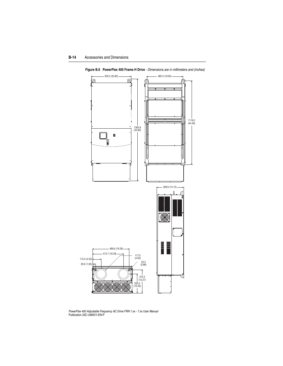 B-14 accessories and dimensions | Rockwell Automation 22C PowerFlex 400 AC Drive FRN 1.xx - 7.xx User Manual | Page 164 / 218