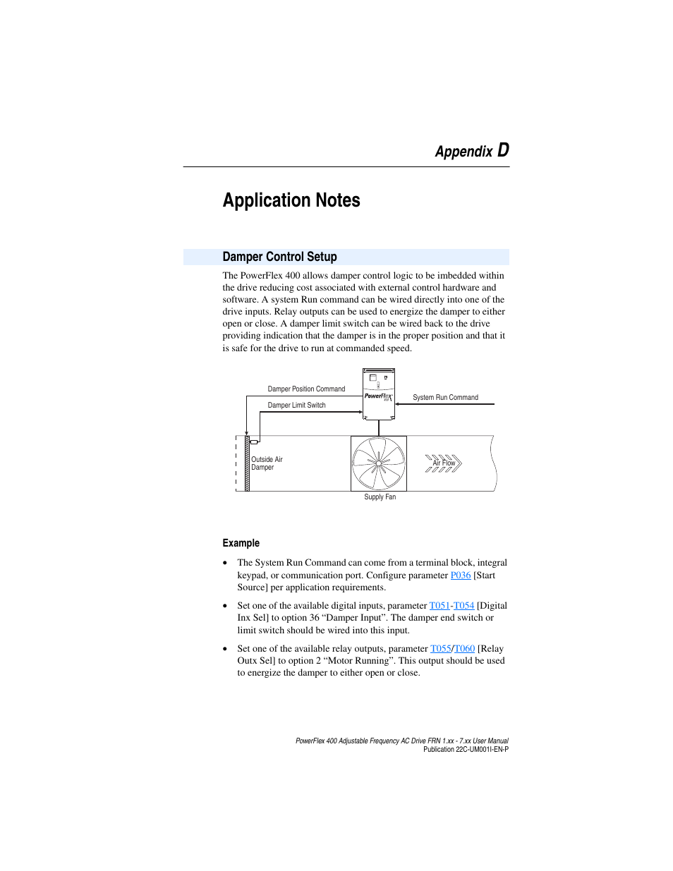 Appendix d, Application notes, Damper control setup | Appendix | Rockwell Automation 22C PowerFlex 400 AC Drive FRN 1.xx - 7.xx User Manual | Page 177 / 218