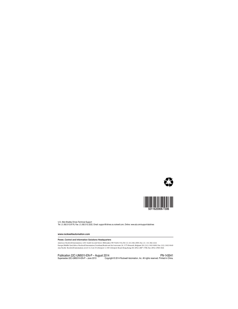Back cover | Rockwell Automation 22C PowerFlex 400 AC Drive FRN 1.xx - 7.xx User Manual | Page 218 / 218