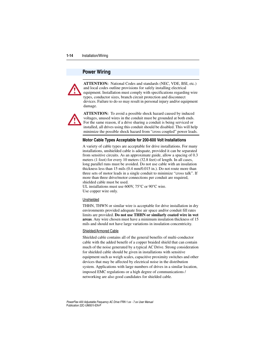 Power wiring, Power wiring -14 | Rockwell Automation 22C PowerFlex 400 AC Drive FRN 1.xx - 7.xx User Manual | Page 26 / 218