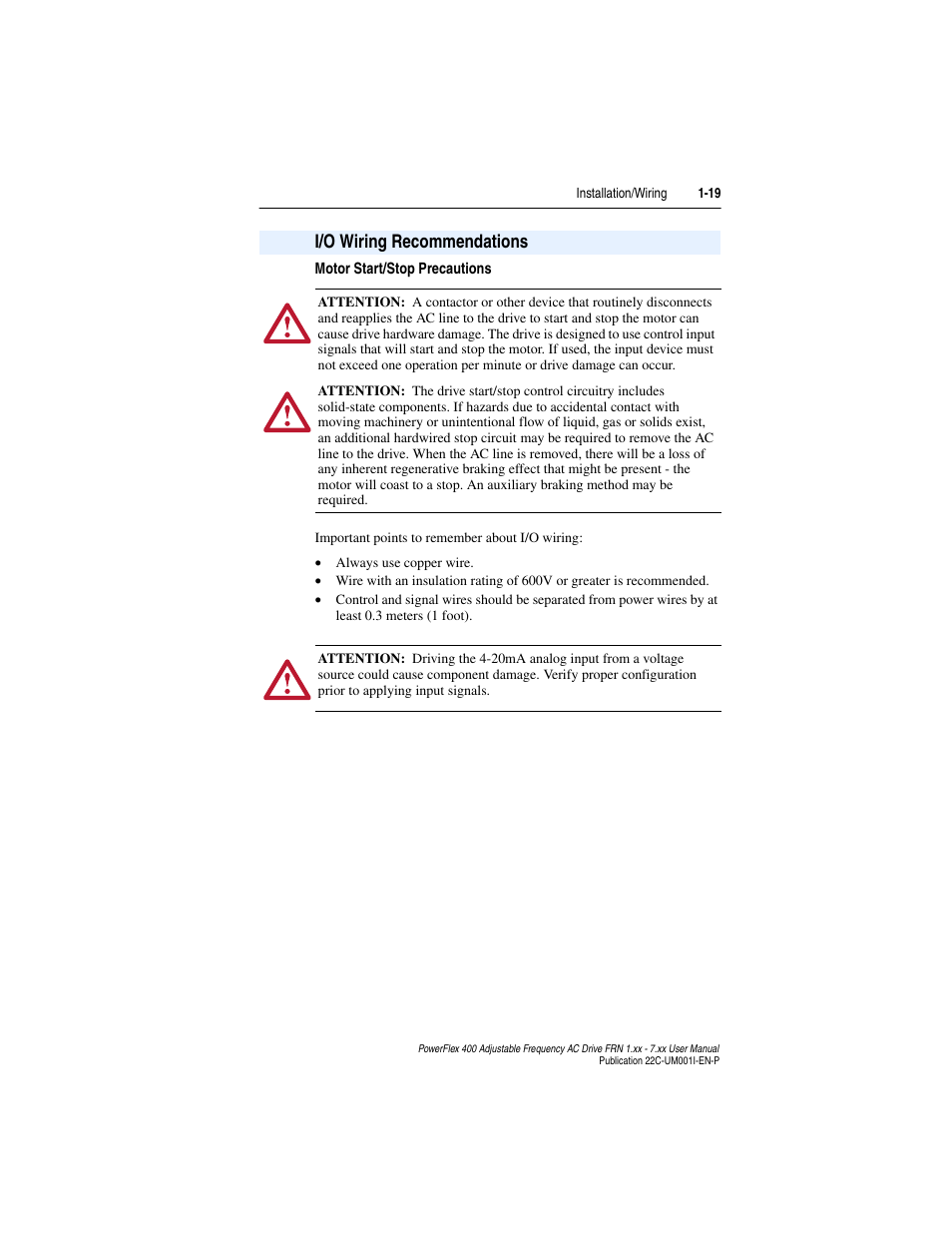 I/o wiring recommendations, I/o wiring recommendations -19 | Rockwell Automation 22C PowerFlex 400 AC Drive FRN 1.xx - 7.xx User Manual | Page 31 / 218