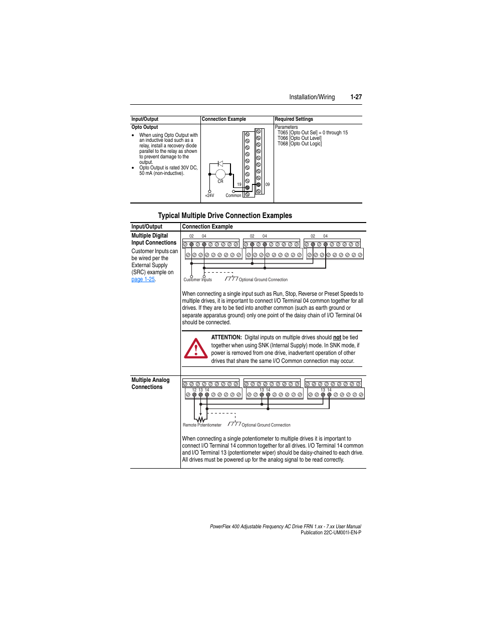 Typical multiple drive connection examples, Installation/wiring 1-27 | Rockwell Automation 22C PowerFlex 400 AC Drive FRN 1.xx - 7.xx User Manual | Page 39 / 218