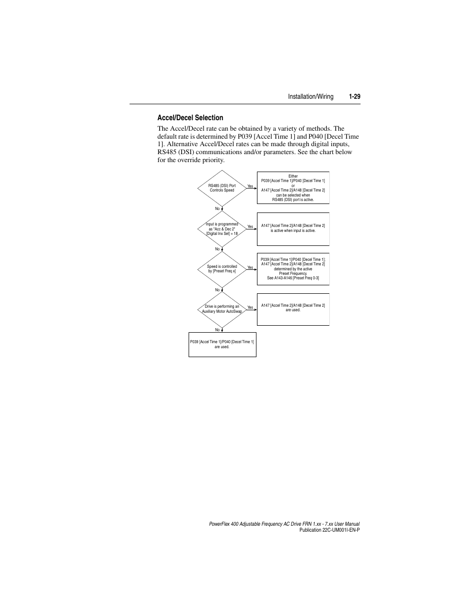 Accel/decel selection, Installation/wiring 1-29 | Rockwell Automation 22C PowerFlex 400 AC Drive FRN 1.xx - 7.xx User Manual | Page 41 / 218