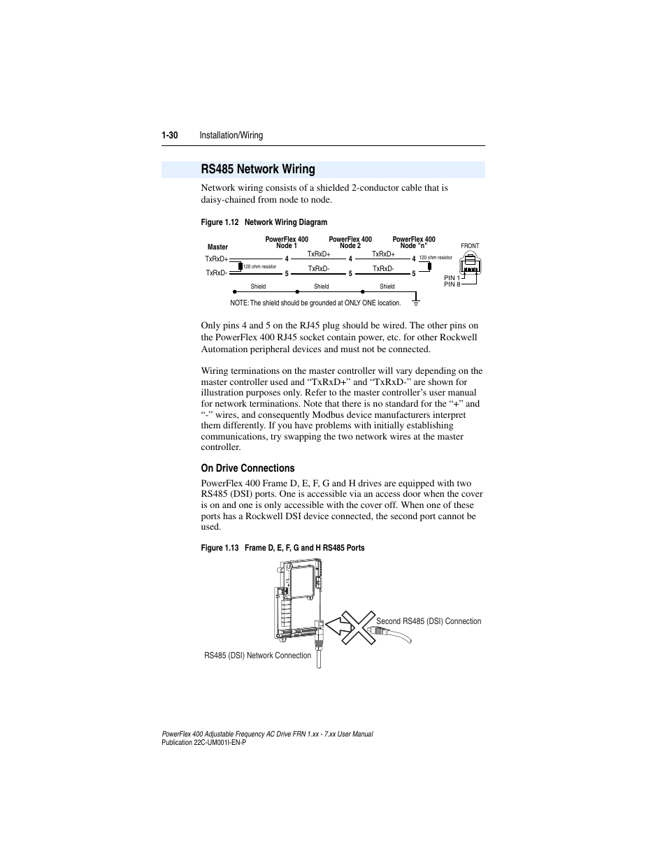 Rs485 network wiring, Rs485 network wiring -30, On drive connections | Rockwell Automation 22C PowerFlex 400 AC Drive FRN 1.xx - 7.xx User Manual | Page 42 / 218