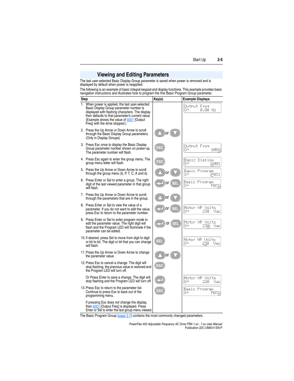 Viewing and editing parameters, Viewing and editing parameters -5 | Rockwell Automation 22C PowerFlex 400 AC Drive FRN 1.xx - 7.xx User Manual | Page 53 / 218
