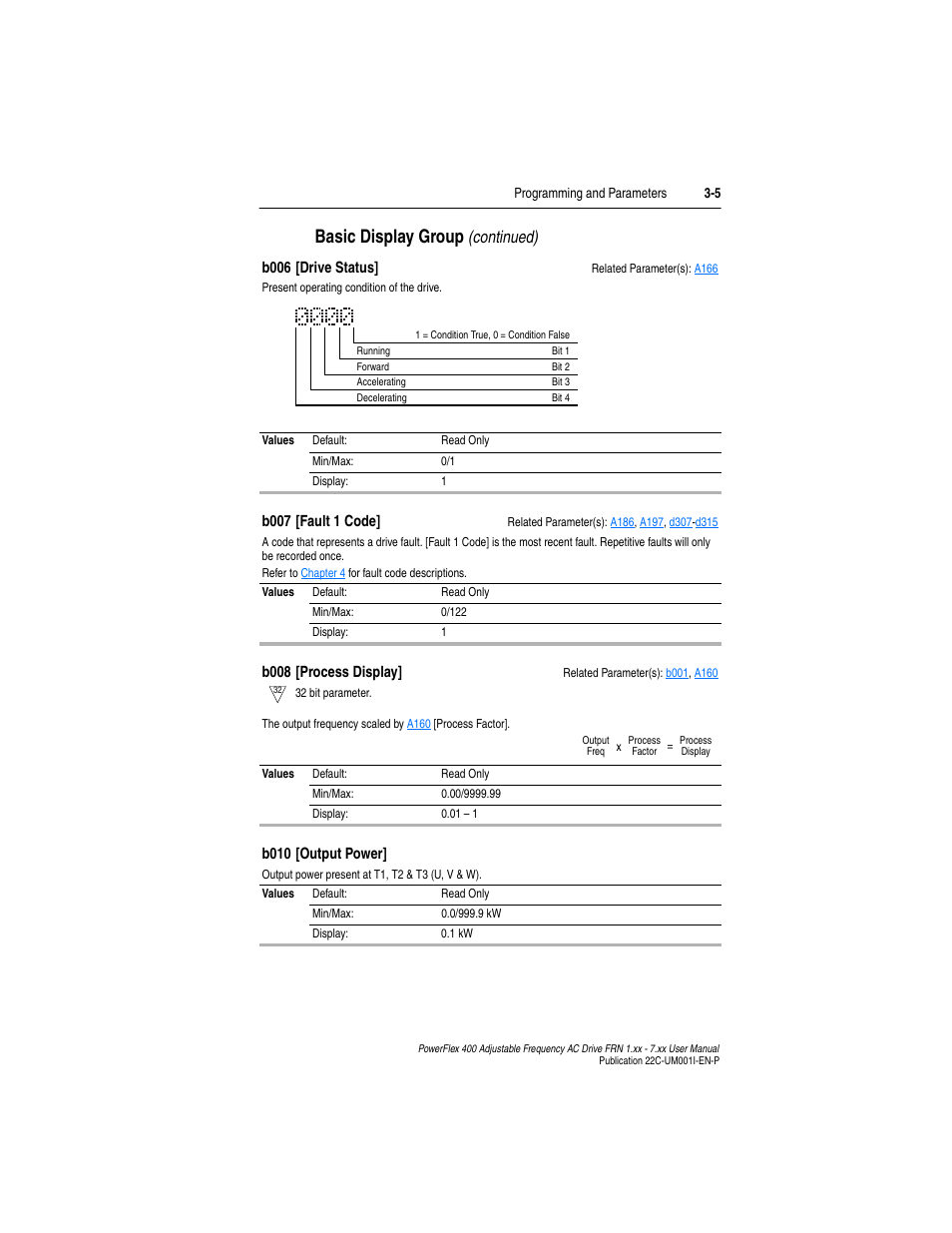 B008, Basic display group, Continued) | Rockwell Automation 22C PowerFlex 400 AC Drive FRN 1.xx - 7.xx User Manual | Page 63 / 218