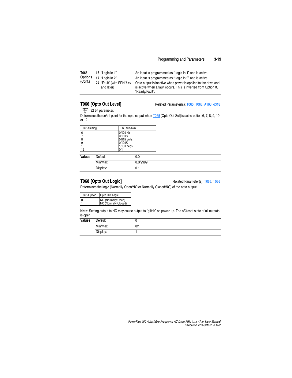 T066, T068 | Rockwell Automation 22C PowerFlex 400 AC Drive FRN 1.xx - 7.xx User Manual | Page 77 / 218