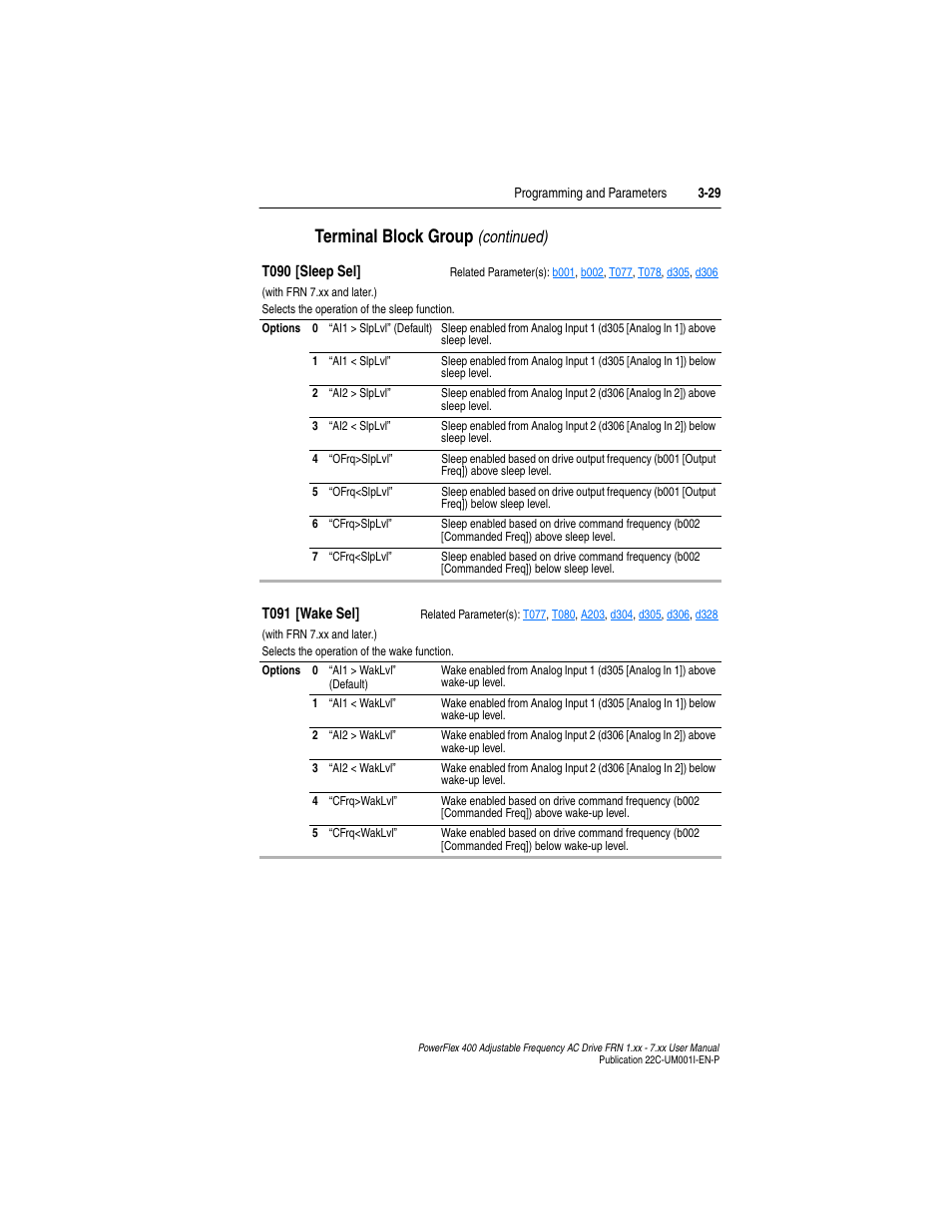 T090, T091, Terminal block group | Continued) | Rockwell Automation 22C PowerFlex 400 AC Drive FRN 1.xx - 7.xx User Manual | Page 87 / 218