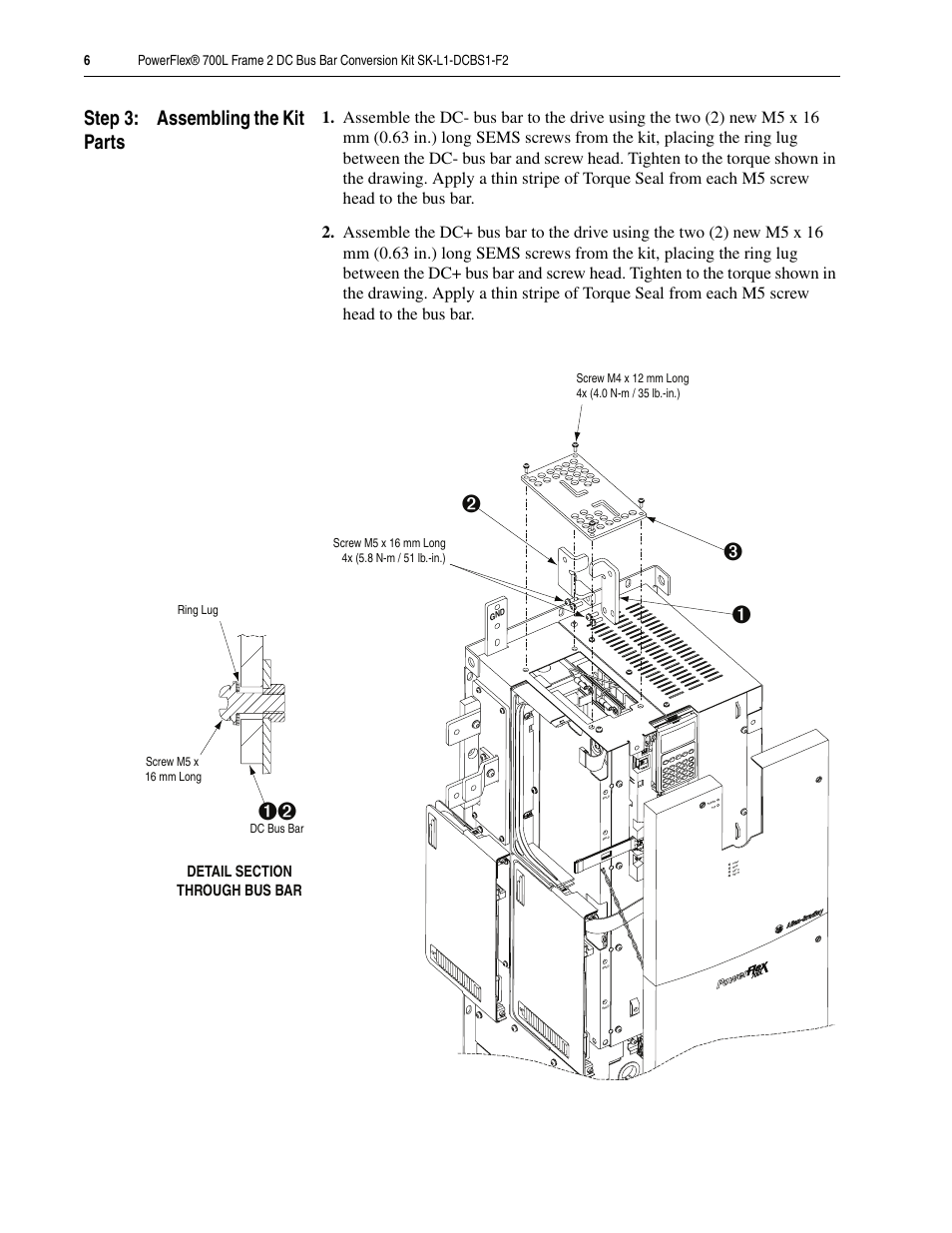 Step 3: assembling the kit parts | Rockwell Automation 20L PowerFlex 700L Frame 2 DC Bus Bar Conversion Kit User Manual | Page 6 / 8