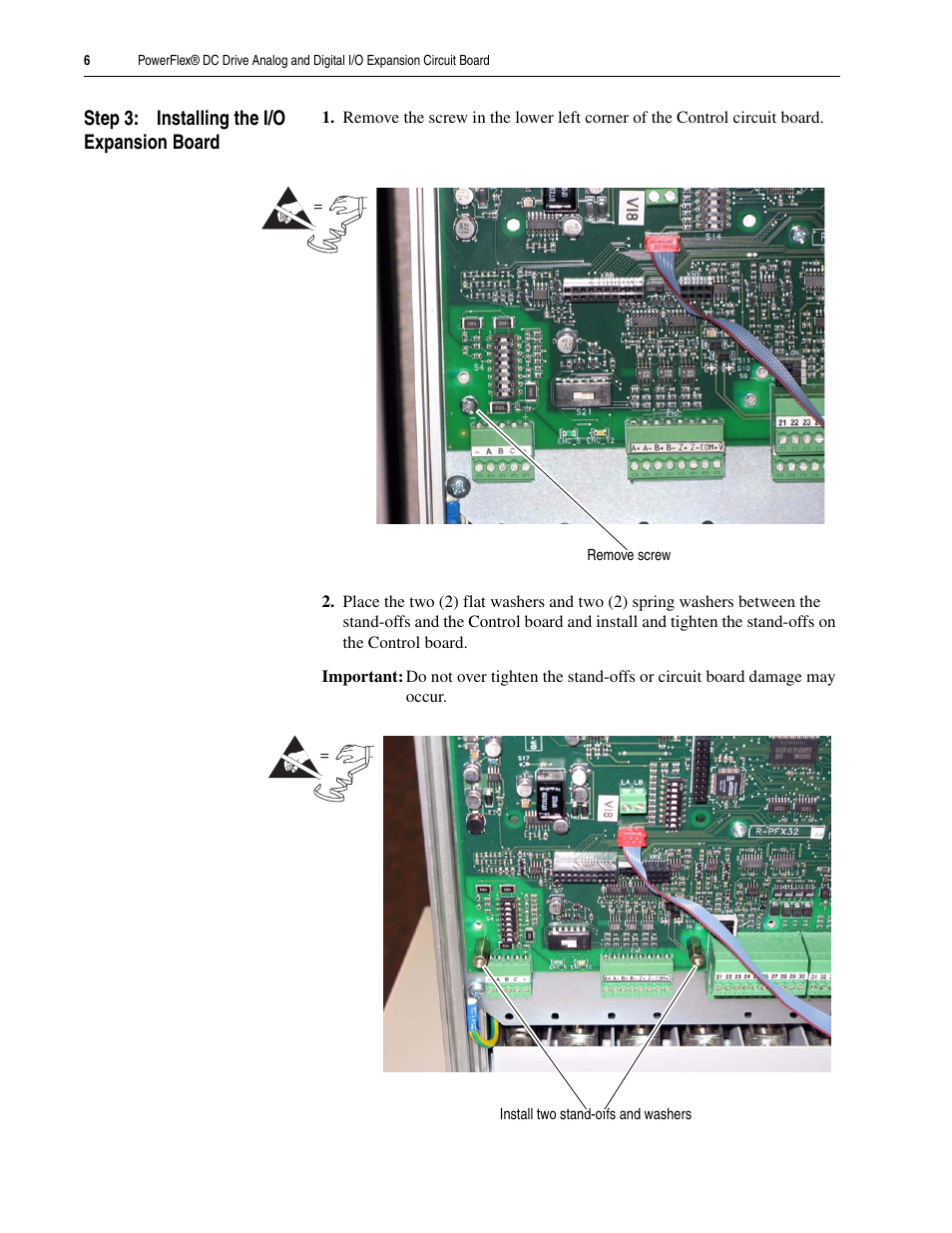 Step 3: installing the i/o expansion board | Rockwell Automation 20P PowerFlex DC Drive Analog and Digital I/O Expansion Circuit Board User Manual | Page 6 / 10