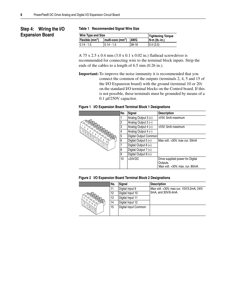 Step 4: wiring the i/o expansion board | Rockwell Automation 20P PowerFlex DC Drive Analog and Digital I/O Expansion Circuit Board User Manual | Page 8 / 10
