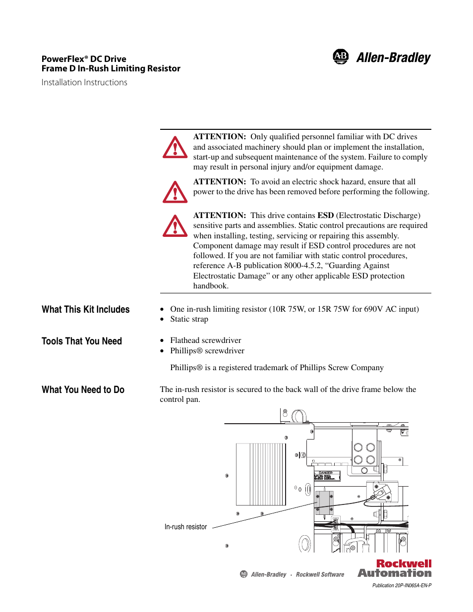 Rockwell Automation 20P PowerFlex DC Drive - Frame D In-Rush Limiting Resistor User Manual | 4 pages
