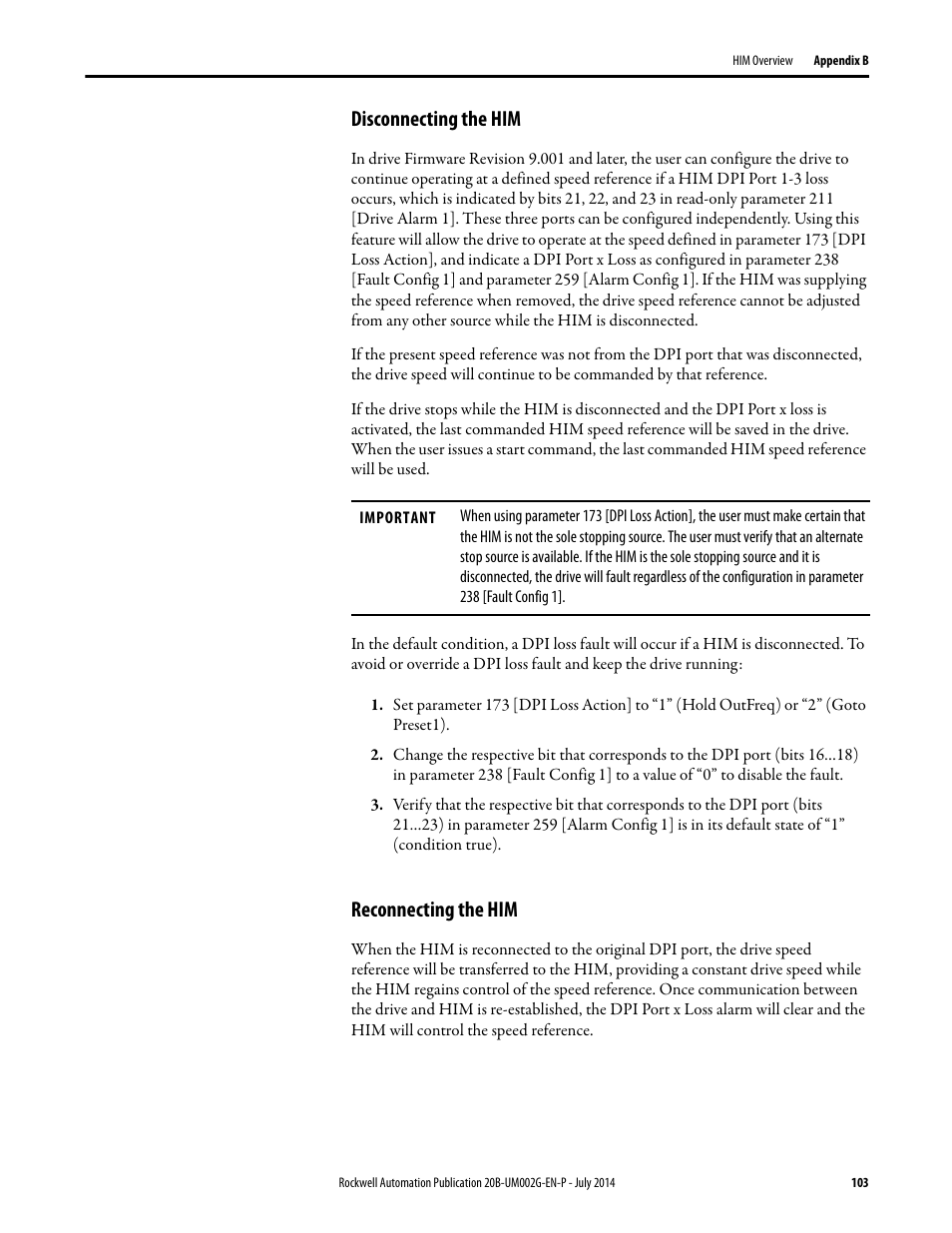 Disconnecting the him, Reconnecting the him, Disconnecting the him reconnecting the him | Rockwell Automation 20B PowerFlex 700 AC Drives Vector Control (v4.001 and up) User Manual | Page 103 / 166