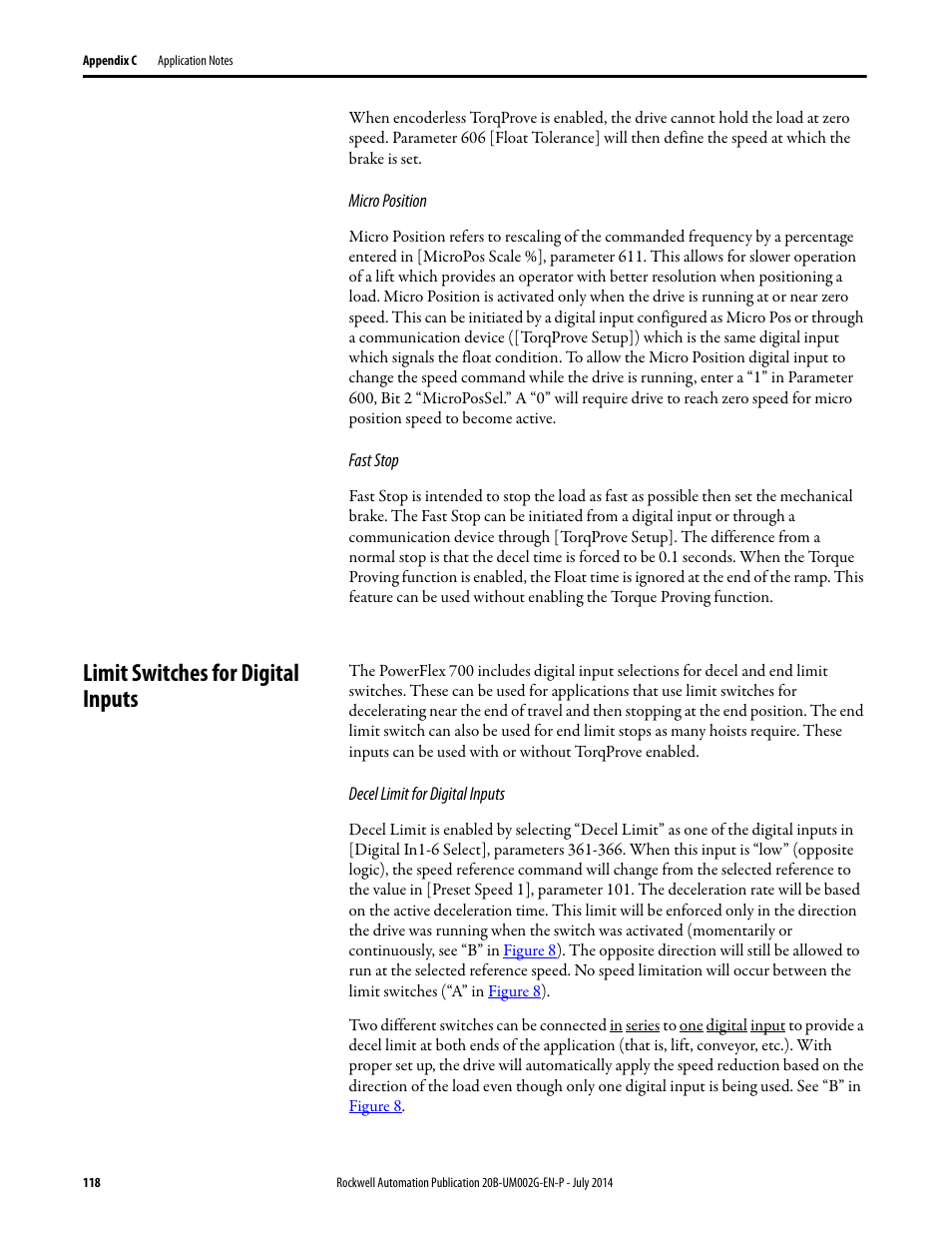 Limit switches for digital inputs | Rockwell Automation 20B PowerFlex 700 AC Drives Vector Control (v4.001 and up) User Manual | Page 118 / 166