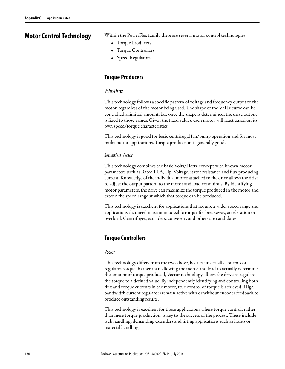 Motor control technology, Torque producers, Torque controllers | Torque producers torque controllers | Rockwell Automation 20B PowerFlex 700 AC Drives Vector Control (v4.001 and up) User Manual | Page 120 / 166