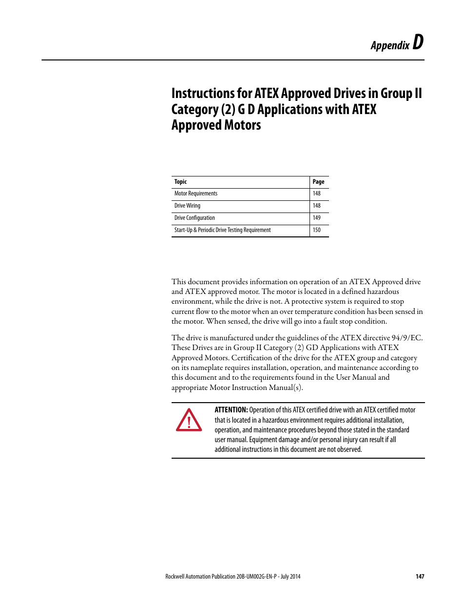 Appendix d, Appendix | Rockwell Automation 20B PowerFlex 700 AC Drives Vector Control (v4.001 and up) User Manual | Page 147 / 166