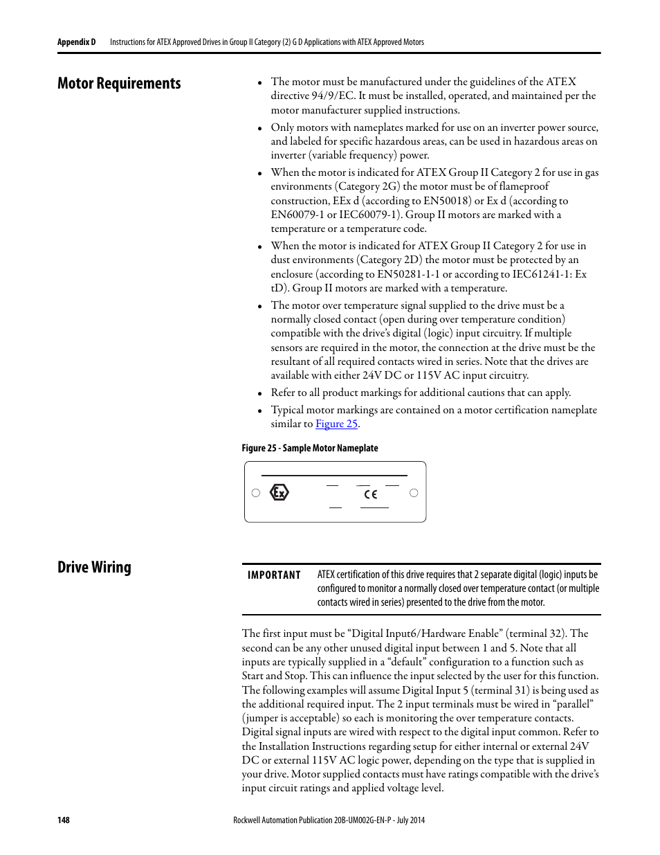 Motor requirements, Drive wiring, Motor requirements drive wiring | Rockwell Automation 20B PowerFlex 700 AC Drives Vector Control (v4.001 and up) User Manual | Page 148 / 166