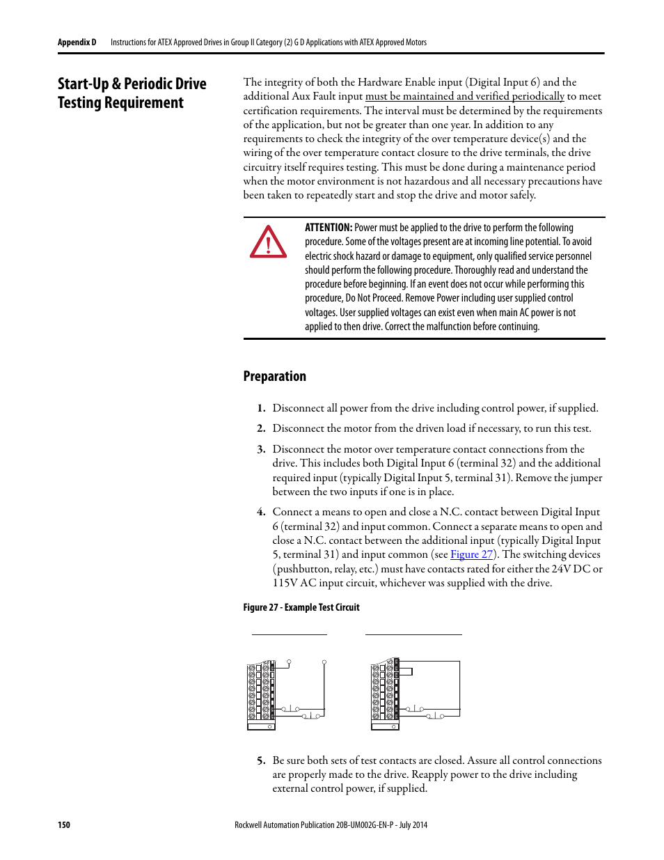 Start-up & periodic drive testing requirement, Preparation | Rockwell Automation 20B PowerFlex 700 AC Drives Vector Control (v4.001 and up) User Manual | Page 150 / 166