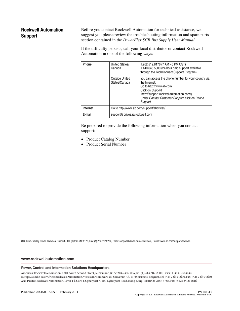 Rockwell automation support | Rockwell Automation 20S PowerFlex SCR Bus Supply Spare Parts User Manual | Page 2 / 2