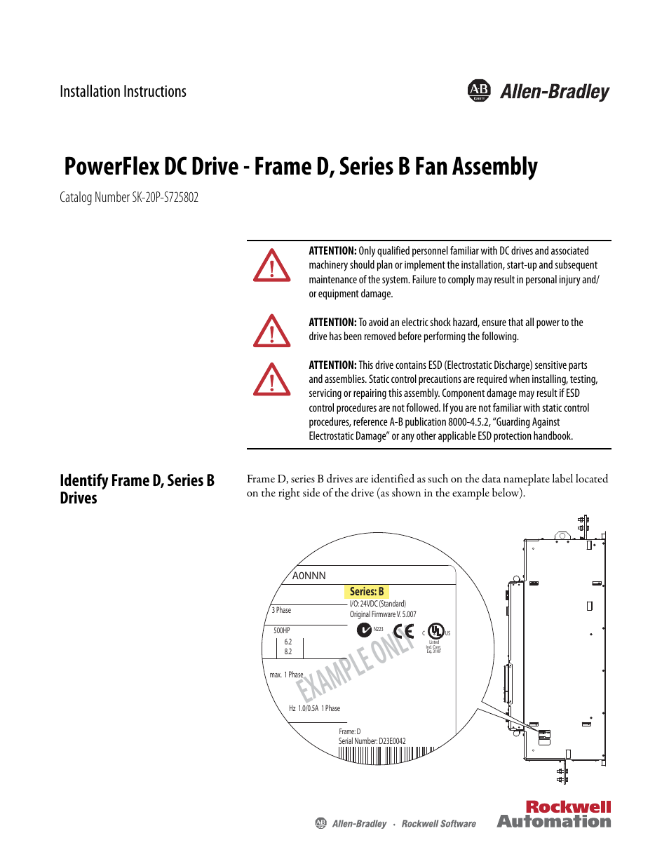 Rockwell Automation 20P PowerFlex DC Drive - Frame D, Series B Fan Assembly User Manual | 6 pages