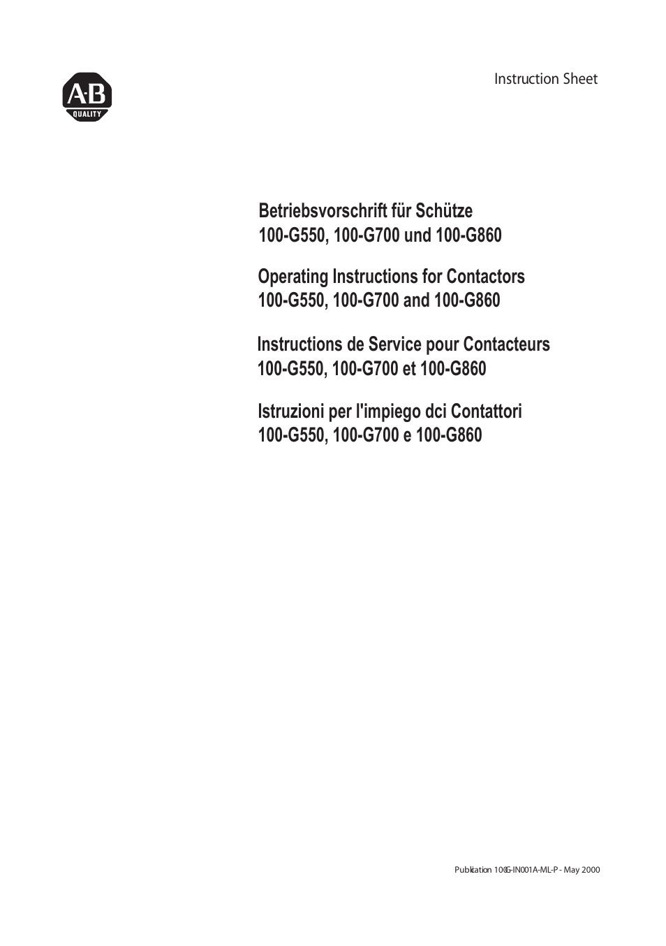 Rockwell Automation 100 G550...G860 Contactors User Manual | 16 pages