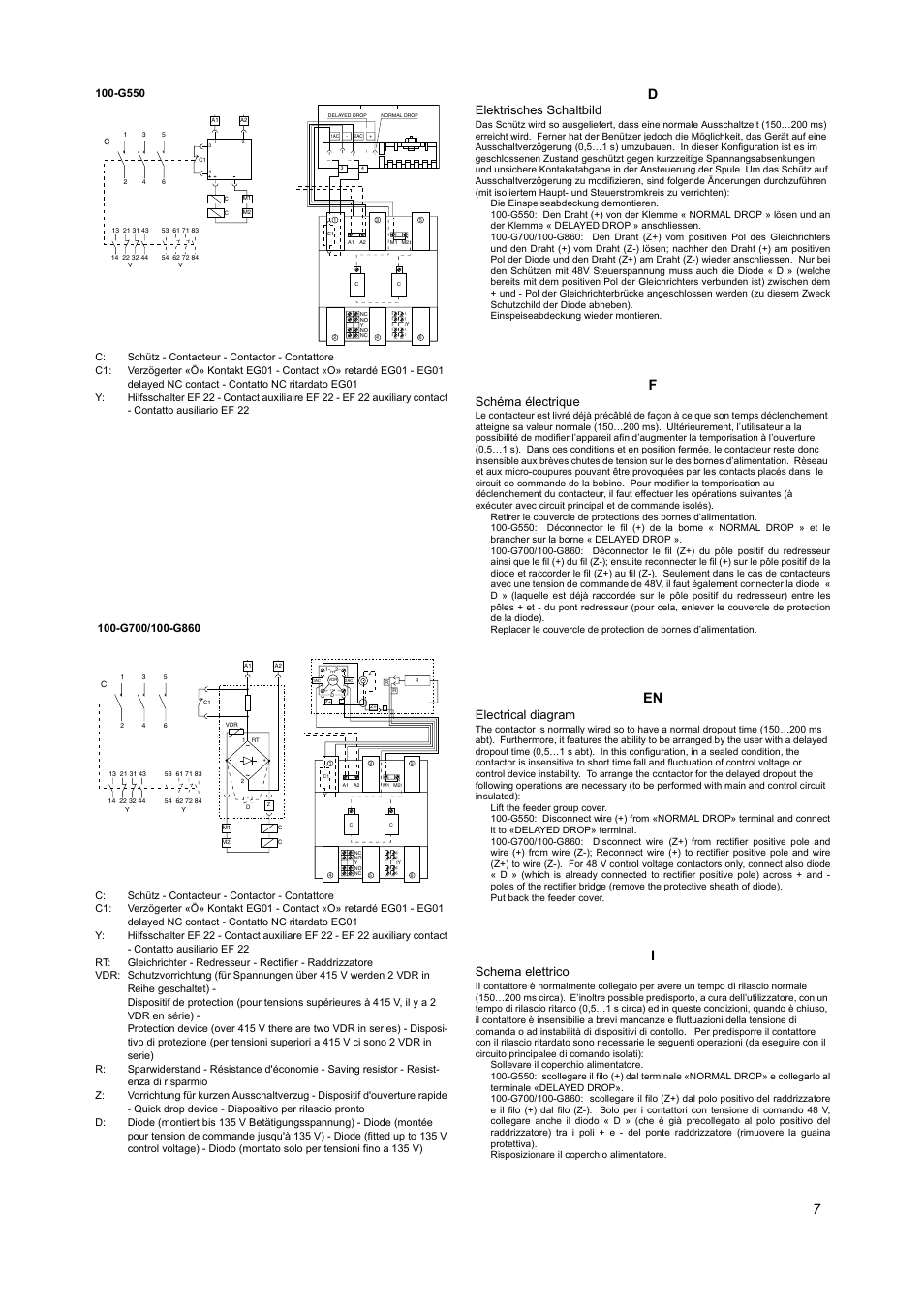 Elektrisches schaltbild, Schéma électrique, Electrical diagram | Schema elettrico | Rockwell Automation 100 G550...G860 Contactors User Manual | Page 7 / 16
