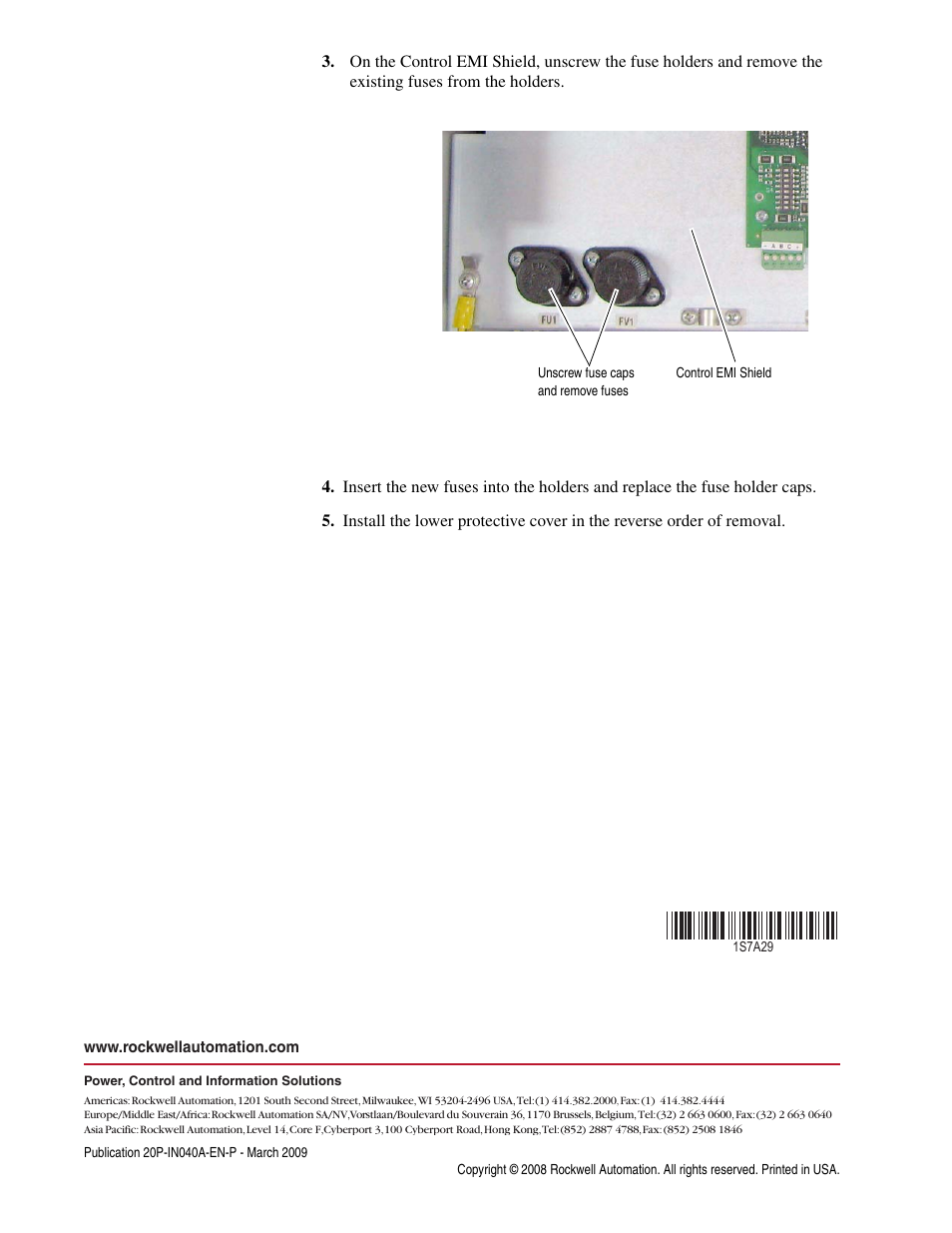 Pub. no. - date | Rockwell Automation 20P PowerFlex DC Drive - Frame C Field Circuit Fuse Replacement User Manual | Page 2 / 2