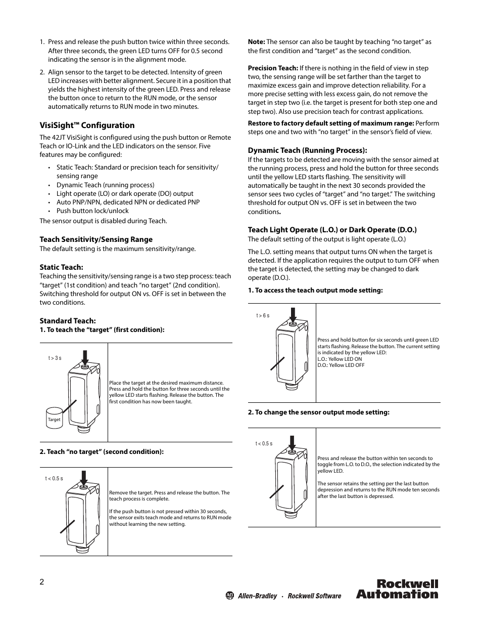 Visisight™ configuration | Rockwell Automation 42JT-D2LAT1_D8LAT1 VisiSight Photoelectric Diffuse Sensors User Manual | Page 2 / 4