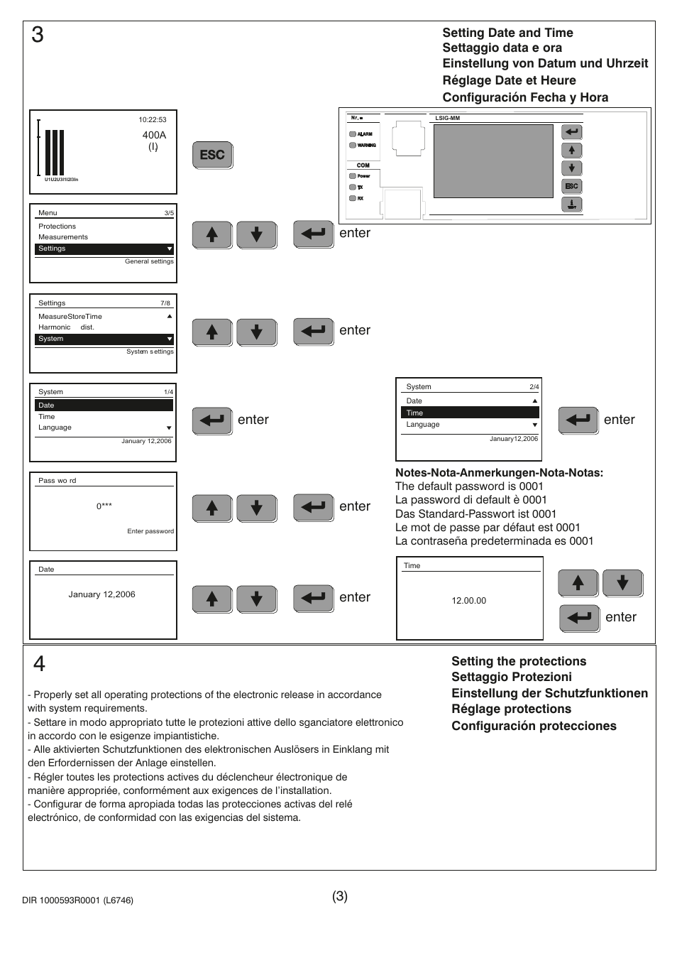 Enter, Settaggio data e ora settaggio protezioni | Rockwell Automation 140G-Nx_NSx LSIG-MM Getting Started User Manual | Page 3 / 6