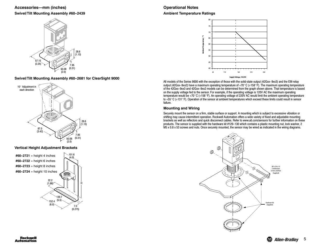 5accessories—mm (inches) | Rockwell Automation 42G PHOTOSWITCH Series 9000 On/Off and Timing Photoelectric Sensors User Manual | Page 5 / 8