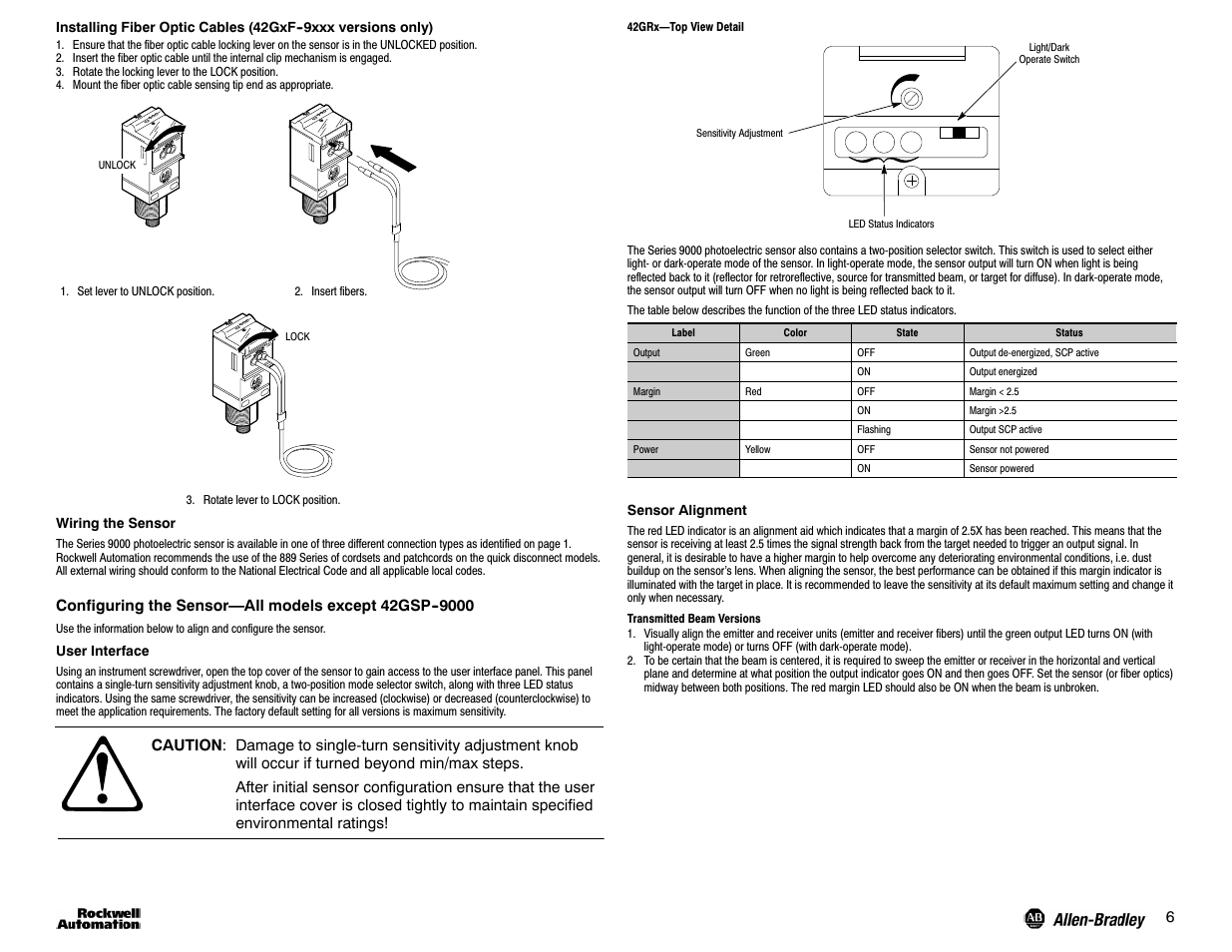 Rockwell Automation 42G PHOTOSWITCH Series 9000 On/Off and Timing Photoelectric Sensors User Manual | Page 6 / 8