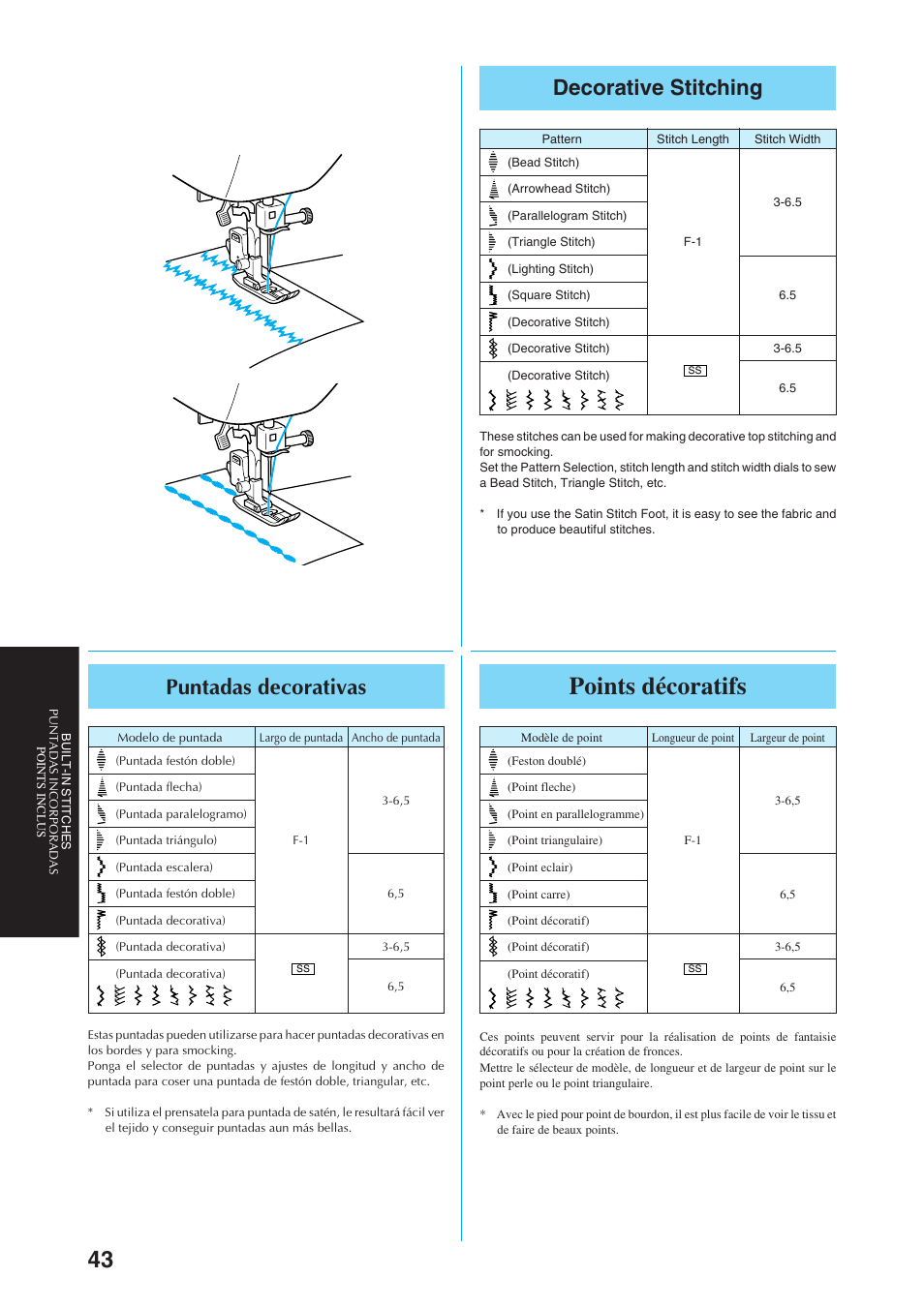 Points décoratifs, Decorative stitching, Puntadas decorativas | Brother Sewing Manching User Manual | Page 52 / 90