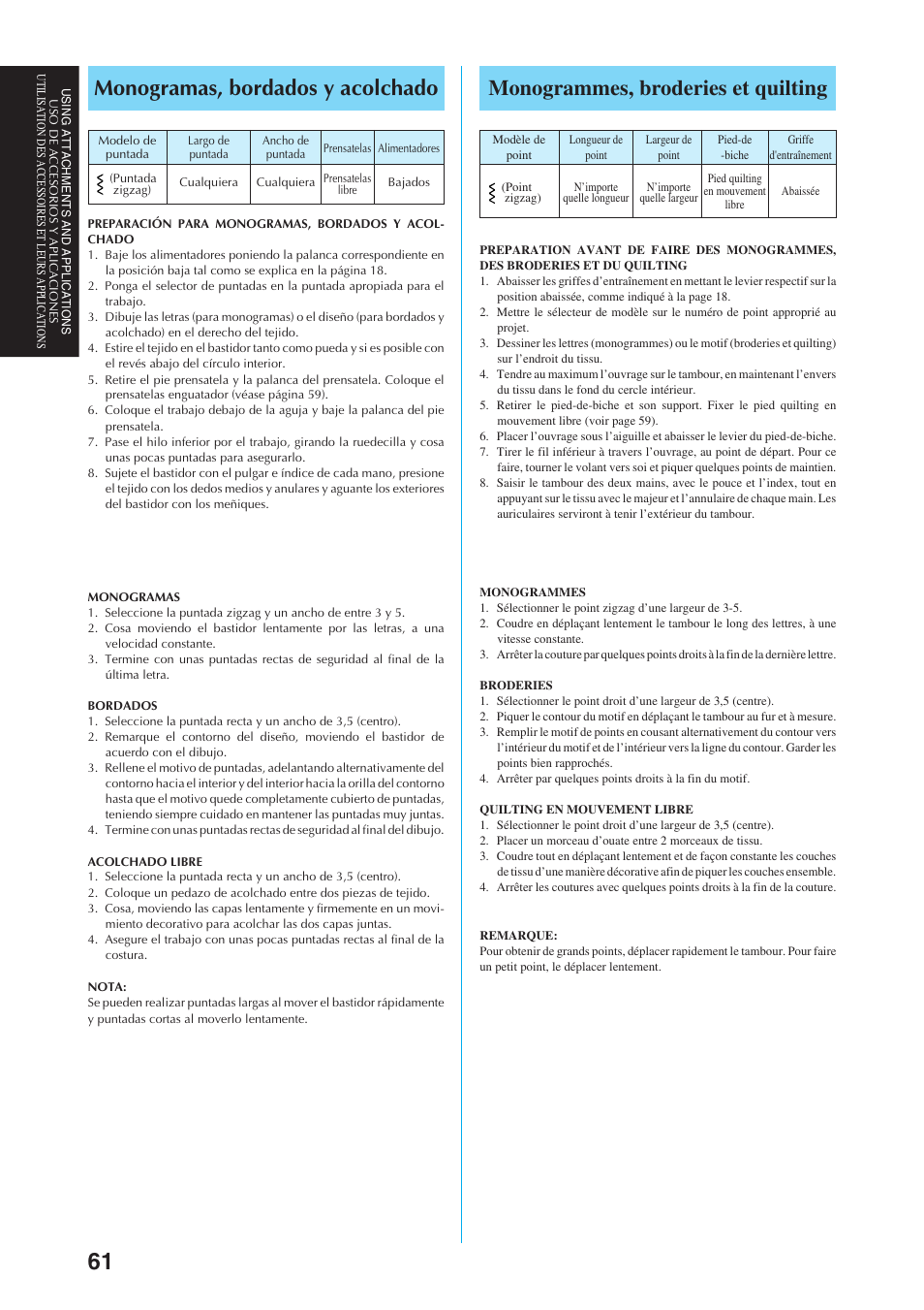 Monogramas, bordados y acolchado, Monogrammes, broderies et quilting | Brother Sewing Manching User Manual | Page 70 / 90