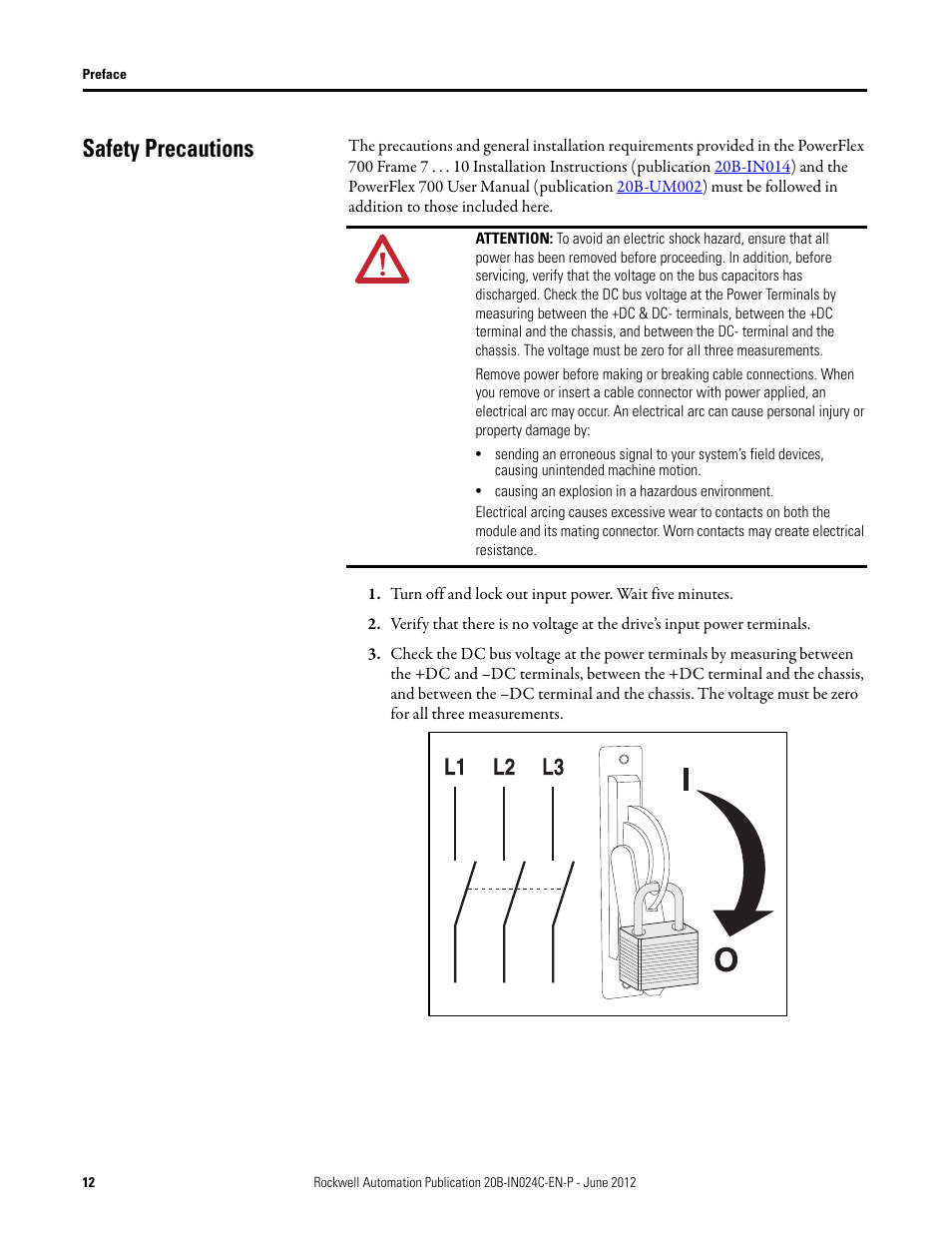 Safety precautions | Rockwell Automation 20B PowerFlex 700 Drive Components Replacement - Frame 8 User Manual | Page 12 / 76