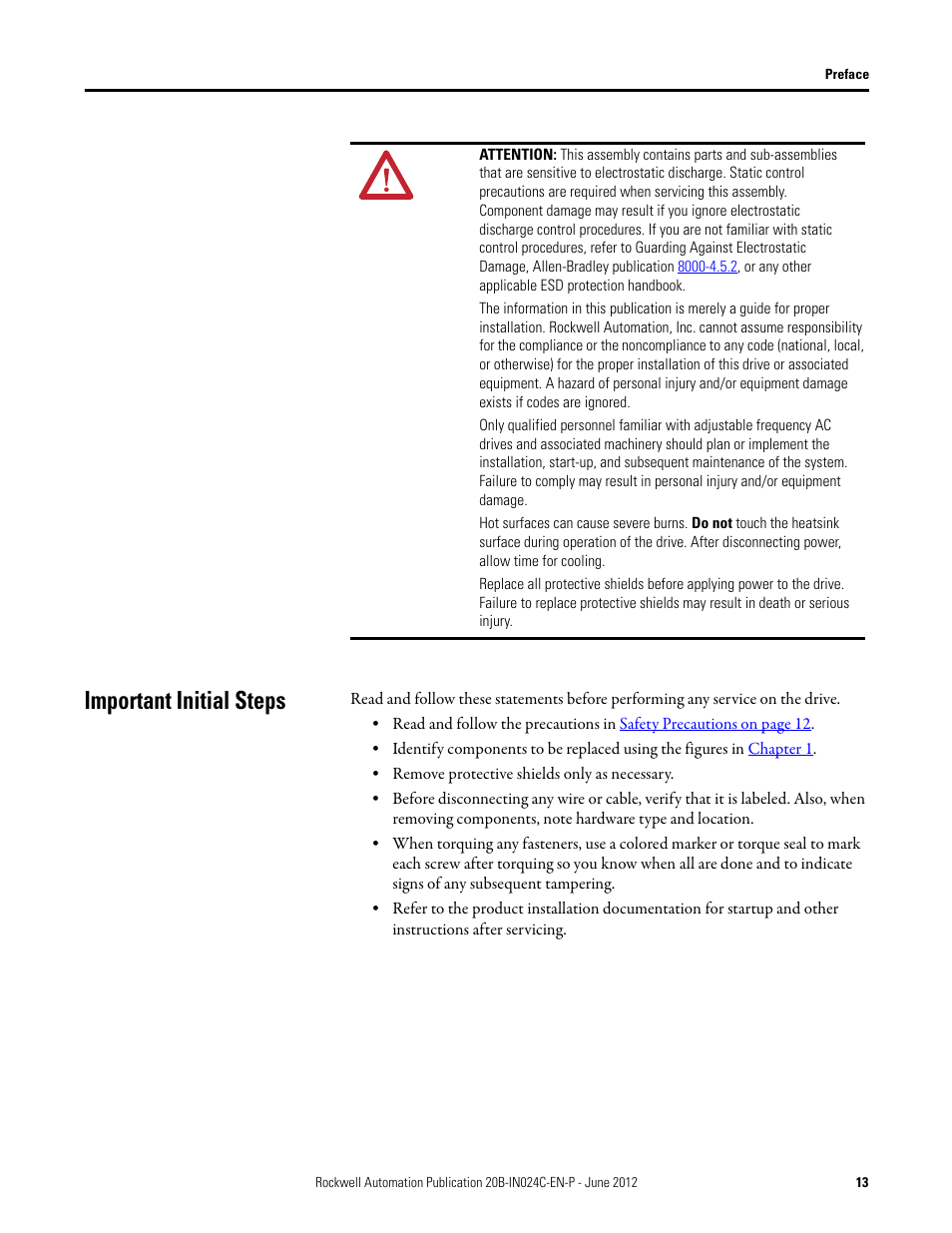 Important initial steps | Rockwell Automation 20B PowerFlex 700 Drive Components Replacement - Frame 8 User Manual | Page 13 / 76